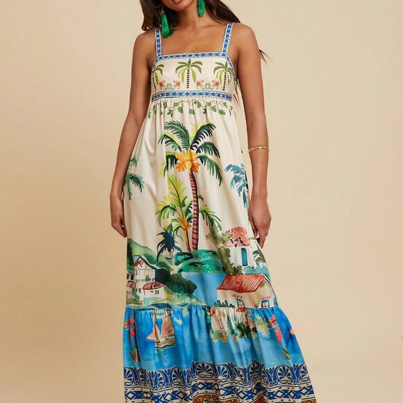 Multicolor Boho Women's Tropical Maxi Dress - Picture 5 of 7